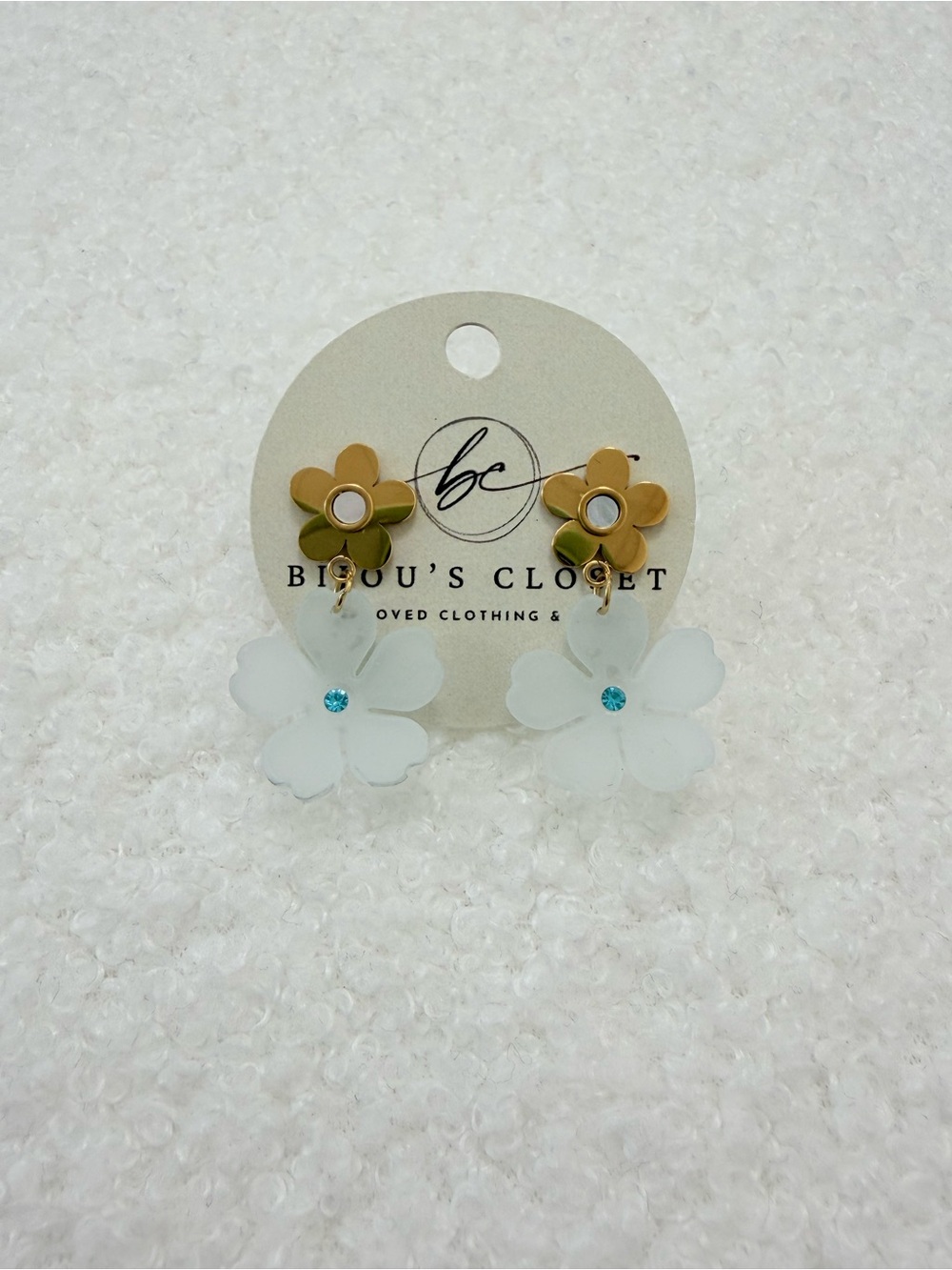 Kids White Flower Drop Earrings with Gold Accents